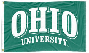 Green 3x5 Ohio University Flag with Ohio University Logo and Two Metal Grommets