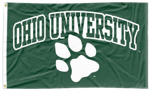 Green 3x5 Ohio University Flag with Paw Logo and Two Metal Grommets