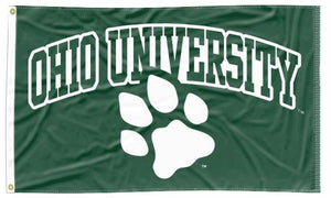 Green 3x5 Ohio University Flag with Paw Logo and Two Metal Grommets