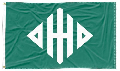 Green 3x5 Ohio University Flag with Ohio University Marching 110 Logo and Two Metal Grommets