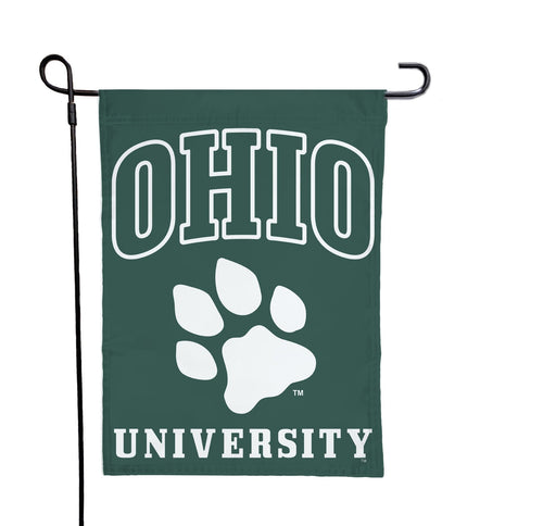 Green 13x18 Ohio University Garden Flag with Paw Logo