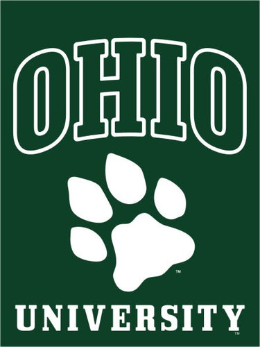 Green Ohio University House Flag with Paw Logo