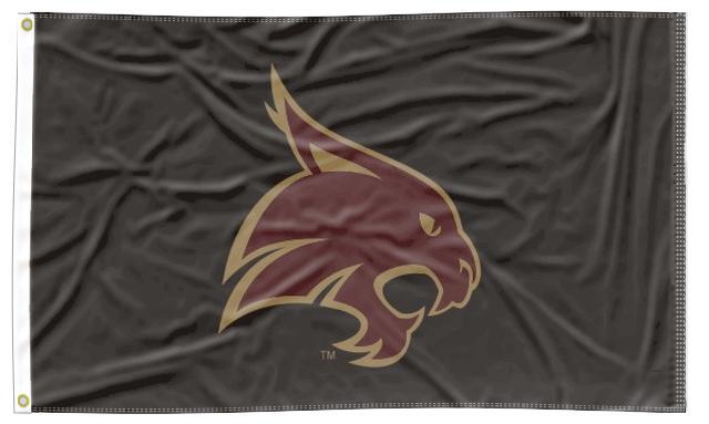 Black 3x5 Texas State University Flag with Texas State Bobcat Logo and Two Metal Grommets