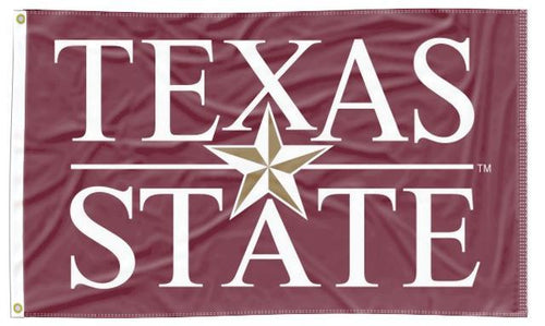 Maroon 3x5 Texas State University Flag with Star and Texas State Logo and Two Metal Grommets