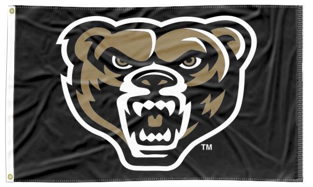 Oakland University - Grizzly Head Black 3x5 Flag