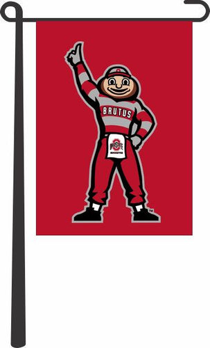 Red 13x18 Ohio State Garden Flag with Brutus Buckeye Logo