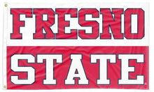 Load image into Gallery viewer, 2 Panel White and Red 3x5 Fresno State Flag with Fresno State Logo
