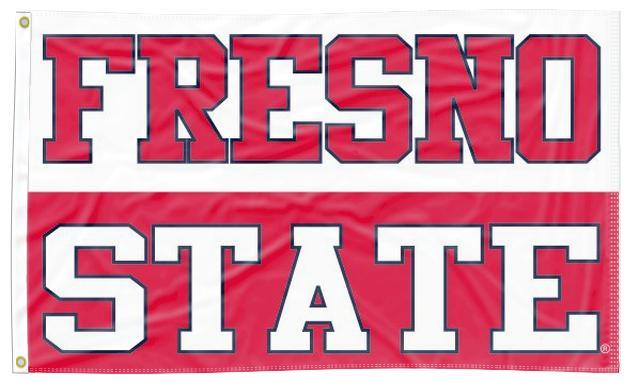 2 Panel White and Red 3x5 Fresno State Flag with Fresno State Logo
