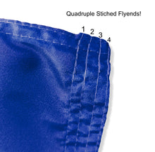 Load image into Gallery viewer, Quadruple Stitched Flyends of Blue 3x5 foot wide Albany State University Flag with University System of Georgia Logo and two metal grommets

