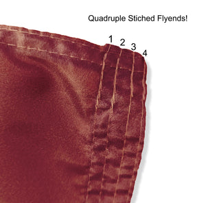 Quadruple stitched flyends of Red 3x5 foot wide Bloomsburg University Flag with two metal grommets