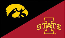 Load image into Gallery viewer, Black and Red 3x5 University of Iowa and Iowa State University House Divided Flag
