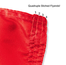Load image into Gallery viewer, quadruple stitched flyends of Red 3x5 foot wide University of Connecticut (UCONN) UCONN Red 3x5 Flag with blue UCONN logo and two metal grommets
