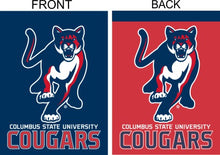 Load image into Gallery viewer, blue and red columbus state university cougars double sided house flag for game day decor
